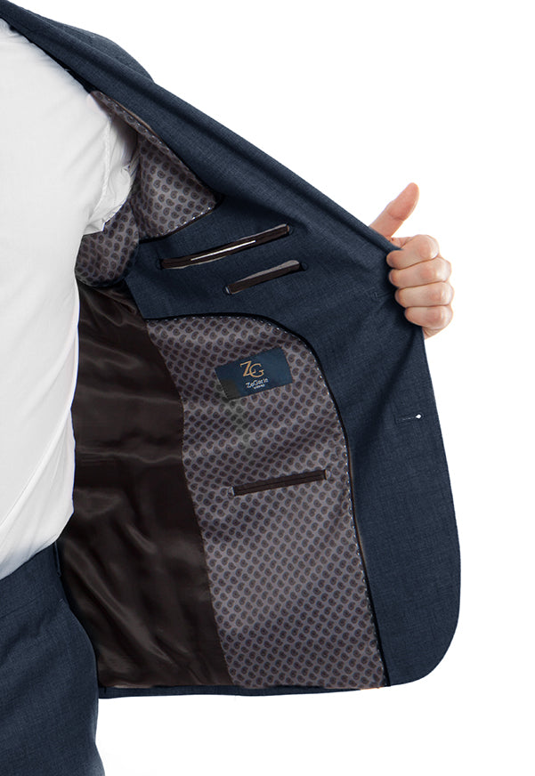 Arezzo Collection - 100% Wool Suit Modern Fit Italian Style 2 Piece in Indigo 3 SO4MW246-04-Indigo  - from alligatorwarehouse.com