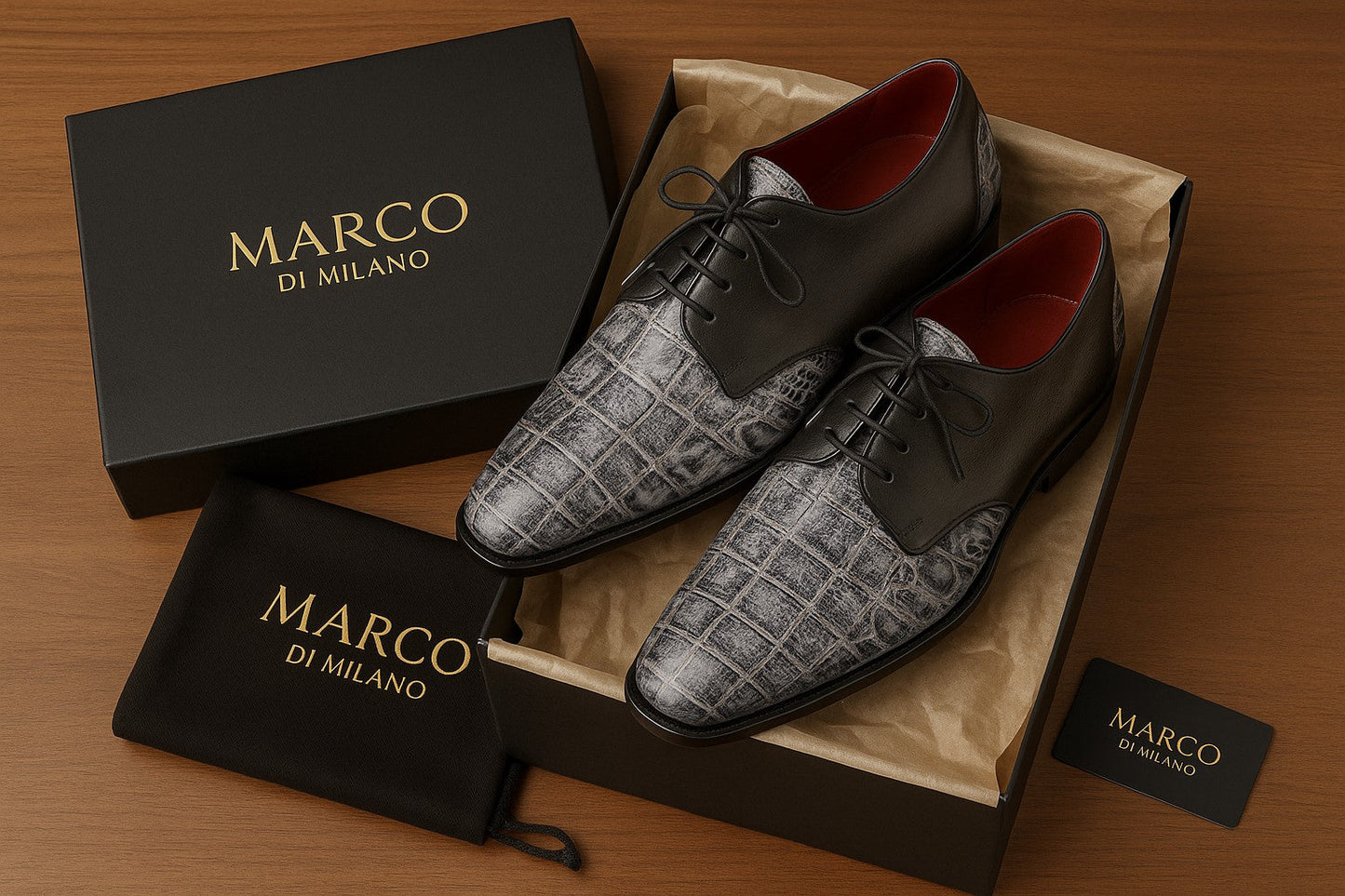Marco Di Milano Anzio Newspaper Grey Alligator & Calfskin Derby