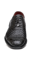 Marco Di Milano John Black Shoes Exotic Caiman Crocodile / Woven Leather Dress Oxfords