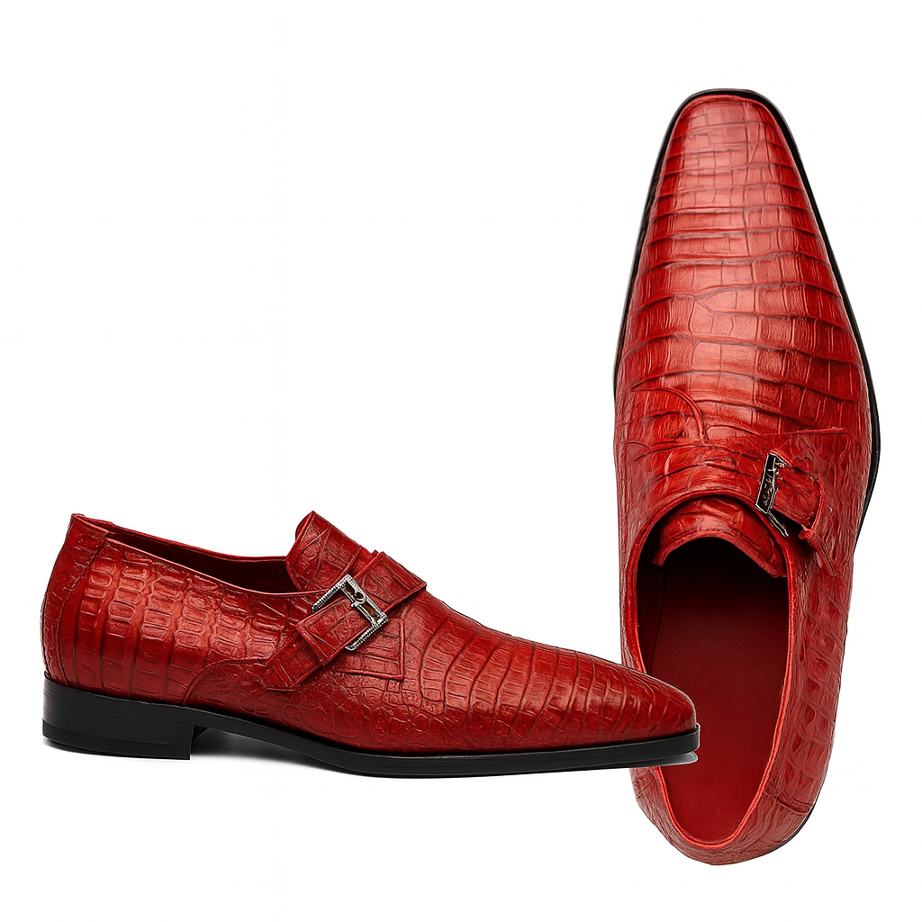 Marco Di Milano Mens Red  Caiman Gator Dress Shoes Rovigo 8 ROVIGO_CAIMAN FUSCUS_RED_9  - from alligatorwarehouse.com
