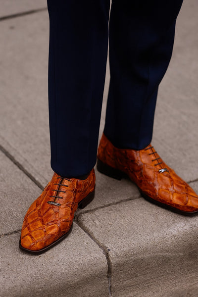 Marco Di Milano Olivieri Cognac Pirarucu Dress Shoe Oxfords 8 OLIVIERI_PIRARUCU_COGNAC_8.5  - from alligatorwarehouse.com