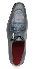 Marco Di Milano Toluca Men's Shoes Black/Blue Exotic Crocodile & Lizard Monk Strap