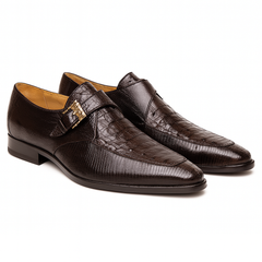 Marco Di Milano Toluca Men's Shoes Brown Exotic Crocodile & Lizard Monk Strap