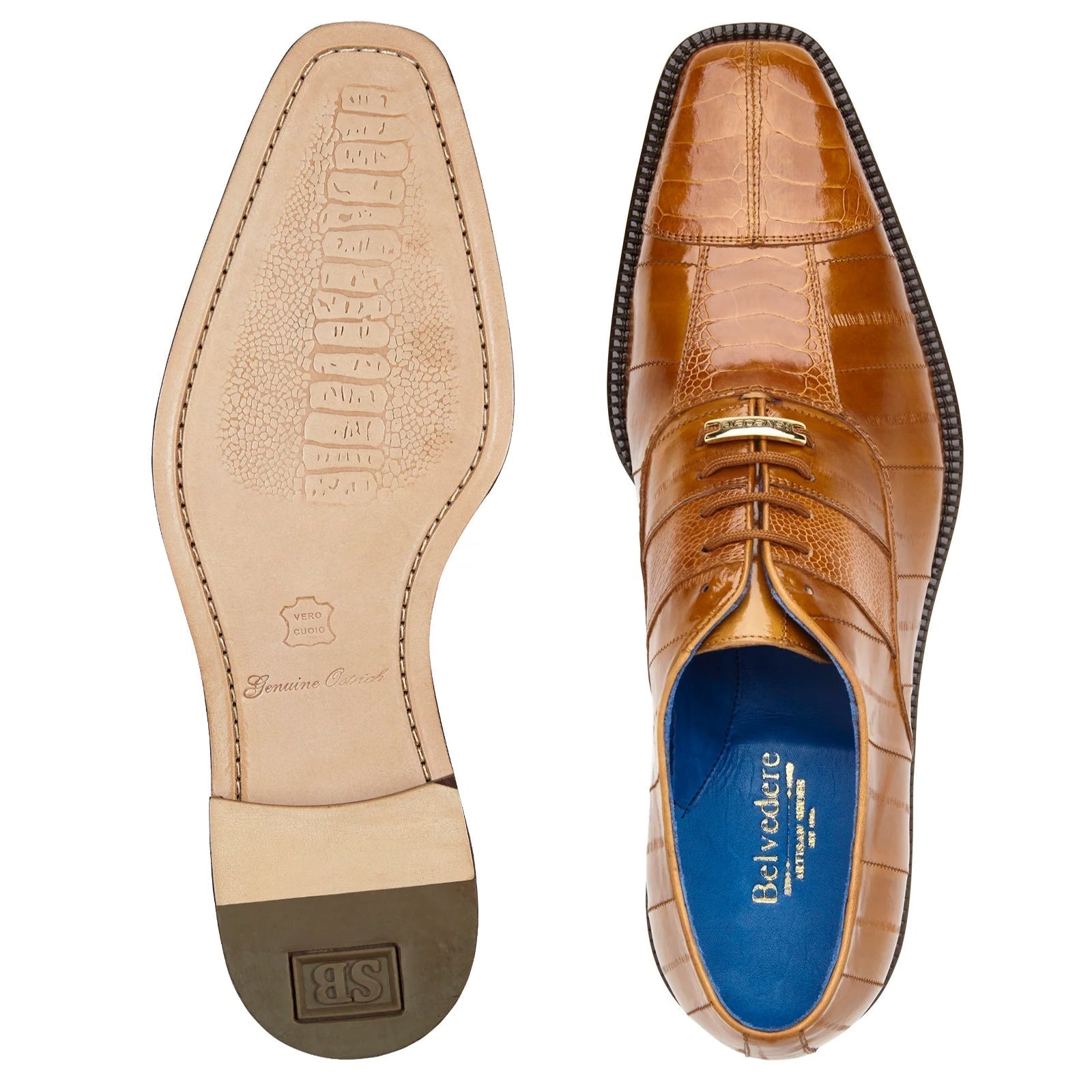 Men's Belvedere Mare Ostrich Leg & Eel Skin Dress Shoe in Camel Men's Belvedere Mare Ostrich Leg & Eel Skin Dress Shoe in Camel
