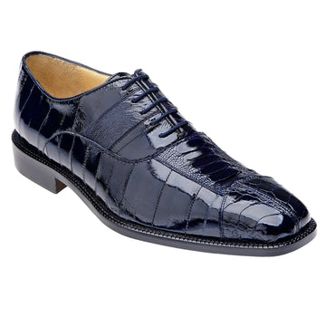 Men's Belvedere Mare Ostrich Leg & Eel Skin Dress Shoe in Navy Blue 5 MEN 2P7 NAVY-M-09  - from alligatorwarehouse.com