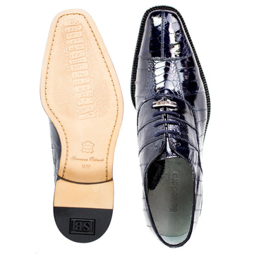 Men's Belvedere Mare Ostrich Leg & Eel Skin Dress Shoe in Navy Blue 4 MEN 2P7 NAVY-M-09  - from alligatorwarehouse.com