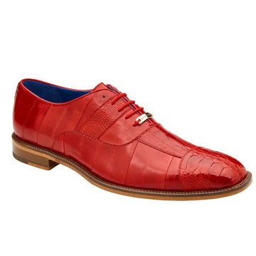 Men's Belvedere Mare Ostrich Leg & Eel Skin Dress Shoe in Red 2 MEN 2P7 RED-M-14  - from alligatorwarehouse.com