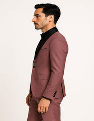 Men's Mauve Pink Tuxedo Suit ƒ?? 3-Piece Slim Fit with Black Satin Shawl Lapel