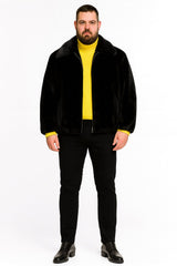 Mens Black Faux Fur Jacket – Luxury Winter Zip-Up Coat with Soft Plush Finish