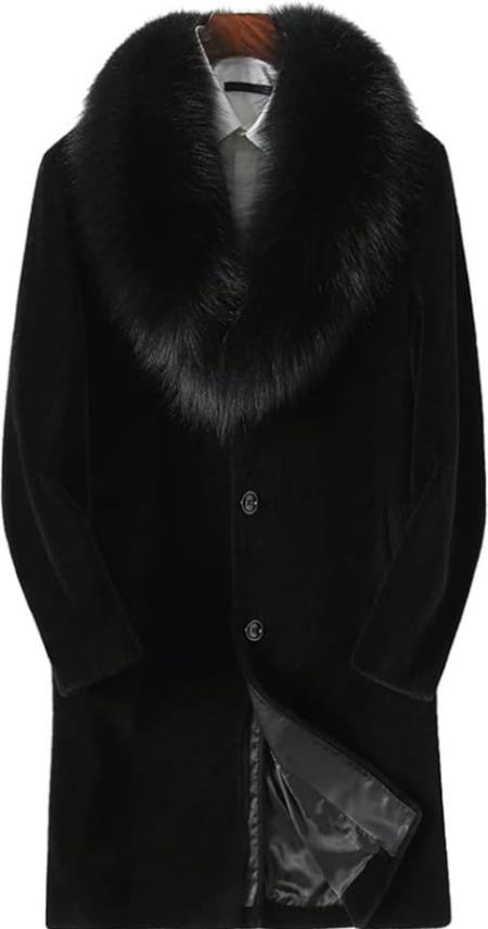 Men Long Faux Fur Coat Black 2   - from alligatorwarehouse.com