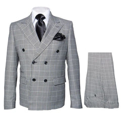 Men's Grey Glen Plaid Double-Breasted Suit ƒ?? Classic Prince of Wales Check Two-Piece Set By Rossiman