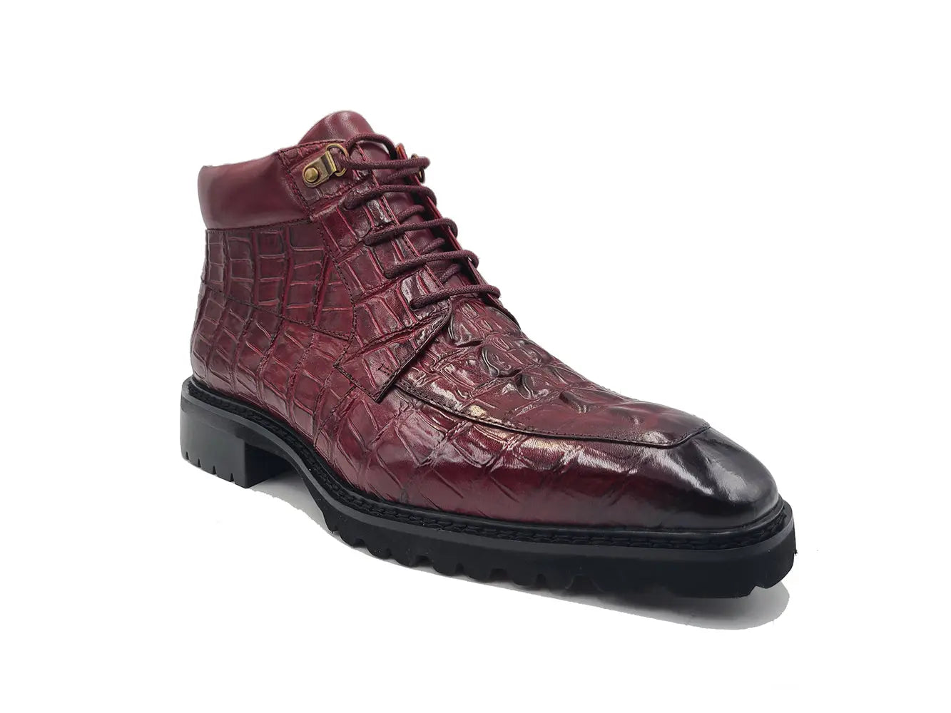 Men's Lace-up Boots Alligator Embossed 3 KB516-50BURGUNDY75  - from alligatorwarehouse.com