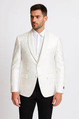 Men’s White Tuxedo Dinner Jacket Swirl Pattern Tuxedo Jacket with White Satin Shawl Lapel - Paisley Pattern