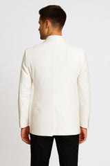 Men’s White Tuxedo Dinner Jacket Swirl Pattern Tuxedo Jacket with White Satin Shawl Lapel - Paisley Pattern