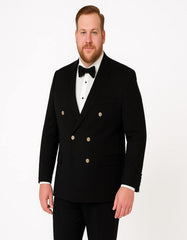 Menƒ??s Black Double-Breasted Tuxedo ƒ?? Classic Shawl Lapel Suit with Gold Buttons for Weddings, Galas, and Black Tie Events