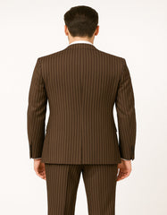 Men's Brown Pinstripe 3-Piece Suit with Matching Vest ƒ?? Classic Fit Business and Formal Attire