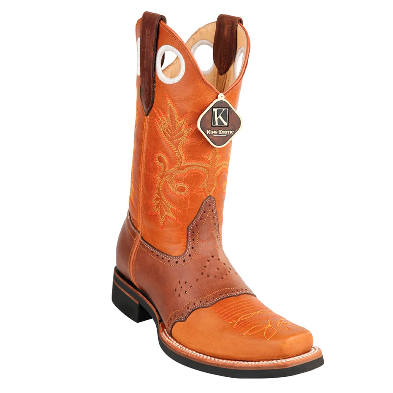 Men's King Exotic Boots Genuine Leather With Saddle Vamp Handcrafted Honey & Brown  (48119951-2) 1   - from alligatorwarehouse.com
