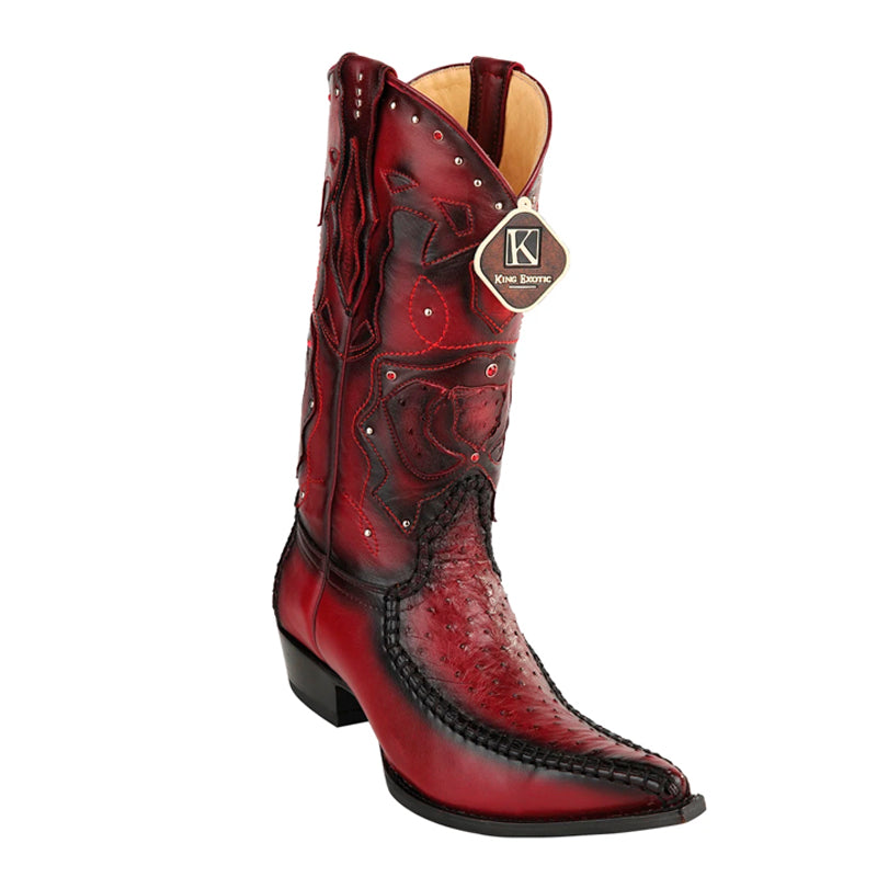Men's King Exotic Boots Genuine Ostrich 3x Toe Boot - Burgundy (495v20343) 1   - from alligatorwarehouse.com
