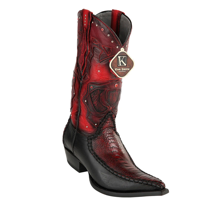 Men's King Exotic Boots Genuine Ostrich Leg 3x Toe Boot - Cherry (495v20518) 1   - from alligatorwarehouse.com