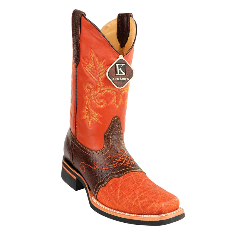 Men's King Exotic Elephant Skin Boots Rubber Sole & Saddle Square Toe Handcrafted Cognac  (48167003) 1   - from alligatorwarehouse.com