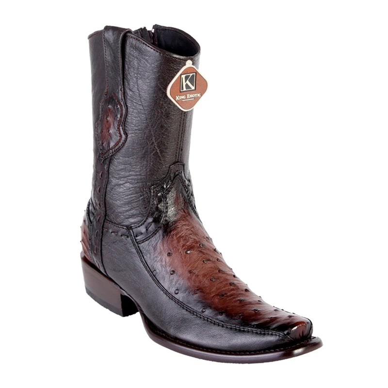 Men's King Exotic Genuine Ostrich Boots Dubai Toe Handcrafted Burnished Brown (479BF0316) 1   - from alligatorwarehouse.com