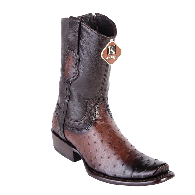 Men's King Exotic Genuine Ostrich Boots Dubai Toe Handcrafted Burnished Brown (479B0316) 1   - from alligatorwarehouse.com