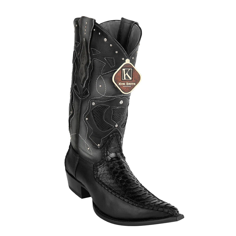 Men's King Exotic Genuine Python Boots 3x Toe Black (495v25705) 1   - from alligatorwarehouse.com