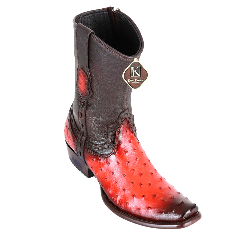 Men's King Exotic Ostrich Boots Dubai Toe Handcrafted Black Cognac (479B0357)