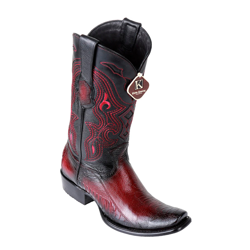 Men's King Exotic Ostrich Leg Boots Dubai Toe Handcrafted Faded Burgundy (4790543)