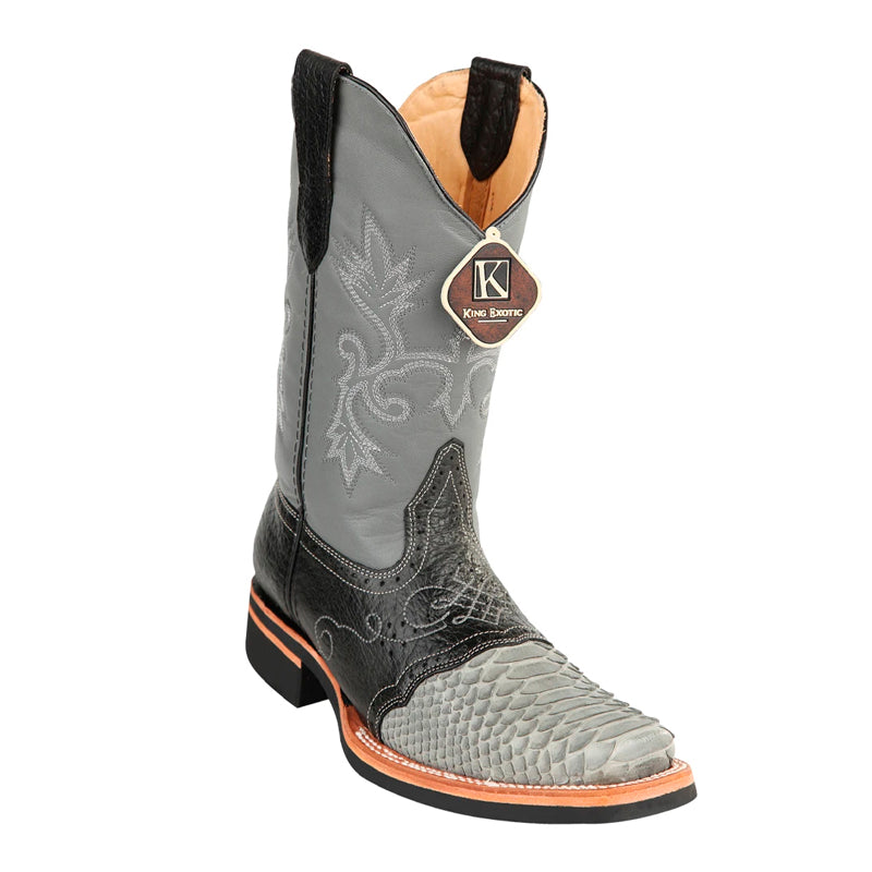 Men's King Exotic Python Boots Rubber Sole & Saddle Vamp Square Toe Gray (48165709) 1   - from alligatorwarehouse.com