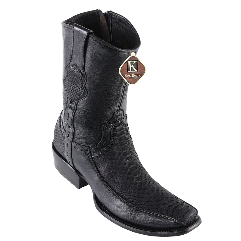 Men's King Exotic Python Boots With Deer Dubai Toe Handcrafted Black Suede Finish (479BFN5705)