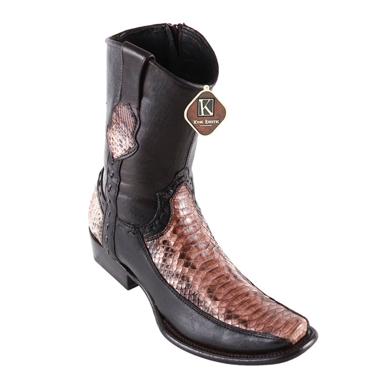 Men's King Exotic Python Boots With Deer Dubai Toe Handcrafted Rustic Brown (479BF5785) 1   - from alligatorwarehouse.com