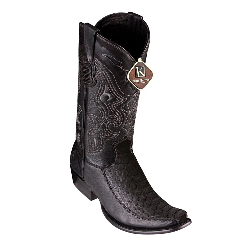 Men's King Exotic Python Boots With Deer Dubai Toe Handcrafted Black Suede Finish (479FN5705) 1   - from alligatorwarehouse.com