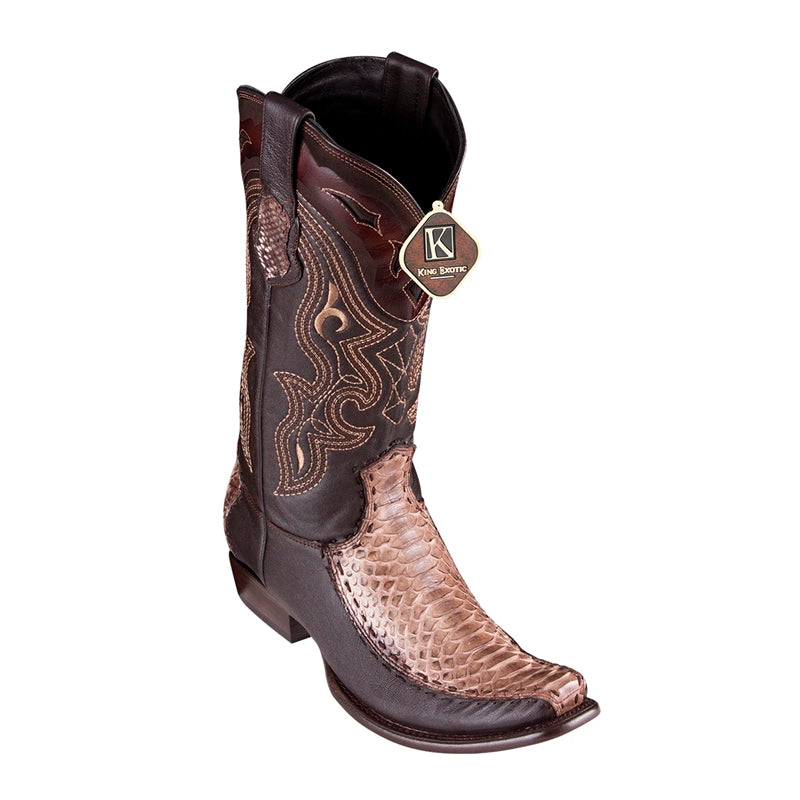 Men's King Exotic Python Boots With Deer Dubai Toe Handcrafted Rustic Brown (479F5785) 1   - from alligatorwarehouse.com