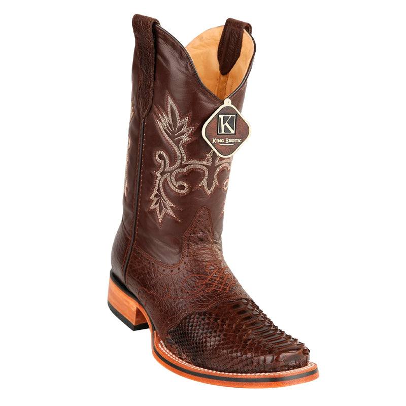 Men's King Exotic Python Boots With Saddle Vamp Handmade Square Toe Brown (48175707) 1   - from alligatorwarehouse.com
