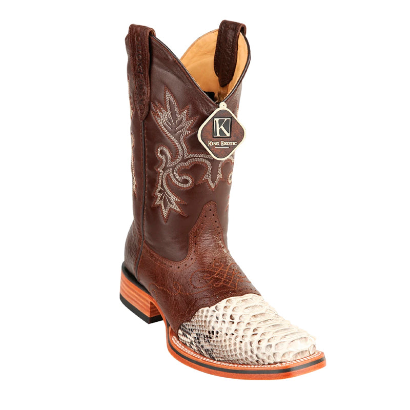 Men's King Exotic Python Boots With Saddle Vamp Handmade Square Toe Natural (48175749) 1   - from alligatorwarehouse.com
