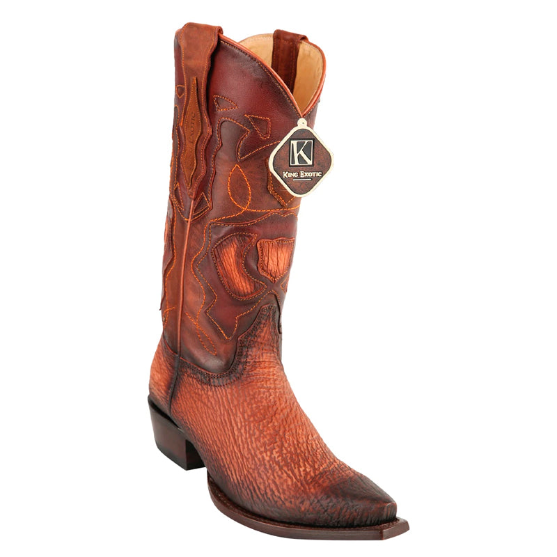 Men's King Exotic Snip Toe Sharkskin Boots Handcrafted Burnished Cognac (494RD0903) 1   - from alligatorwarehouse.com