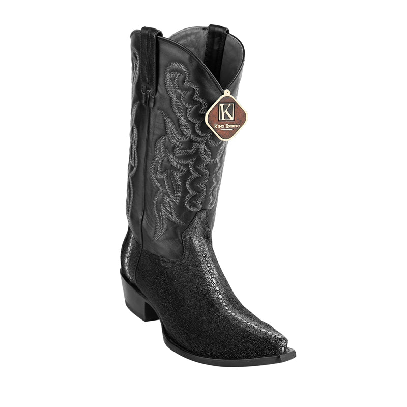 Men's King Exotic Snip Toe Stingray Boots Full Rowstone Handmade Black (4941105-) 1   - from alligatorwarehouse.com