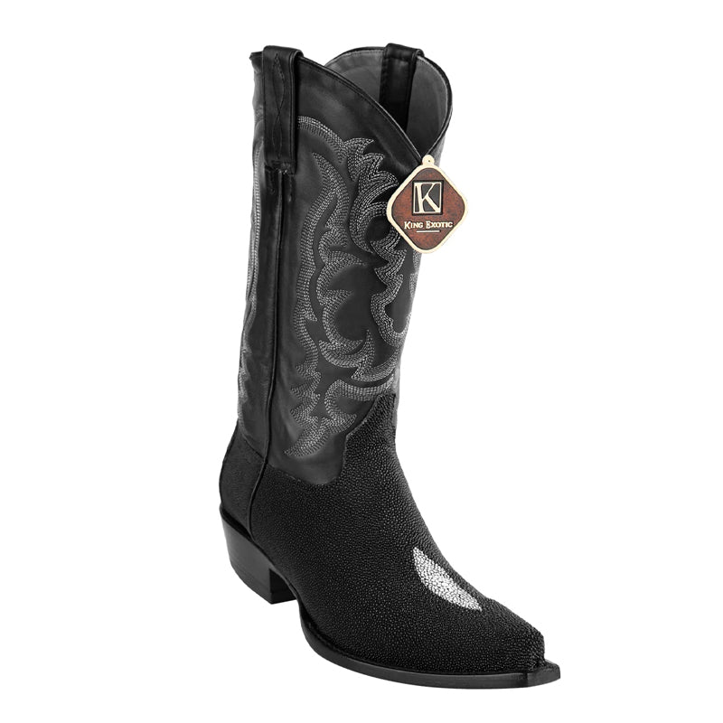 Men's King Exotic Snip Toe Stingray Boots Single Stone Handmade Black (4941205-) 1   - from alligatorwarehouse.com