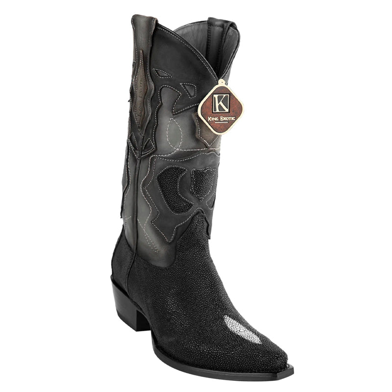 Men's King Exotic Snip Toe Stingray Boots Single Stone Handmade Black (494R1205) 1   - from alligatorwarehouse.com