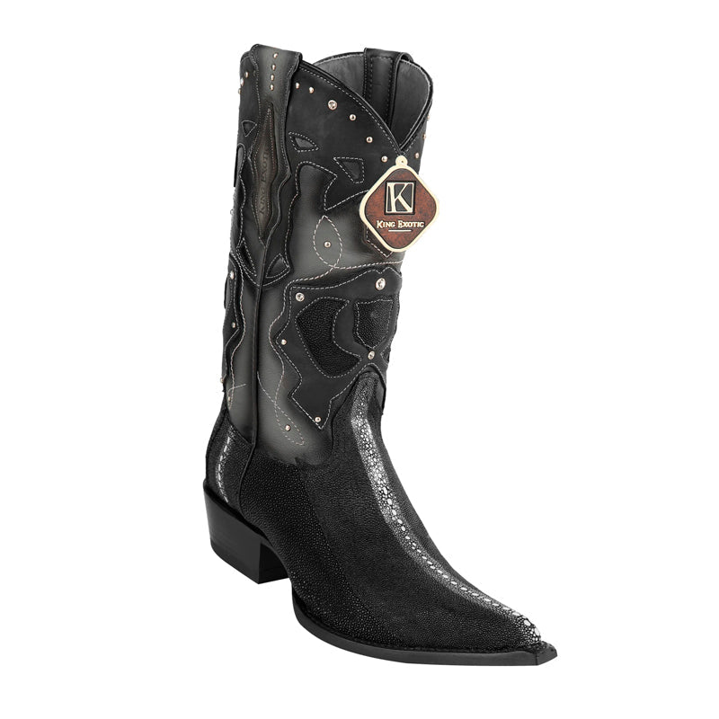 Men's King Exotic Stingray Boots 3x Toe Handcrafted Black  (495v1105) 1   - from alligatorwarehouse.com