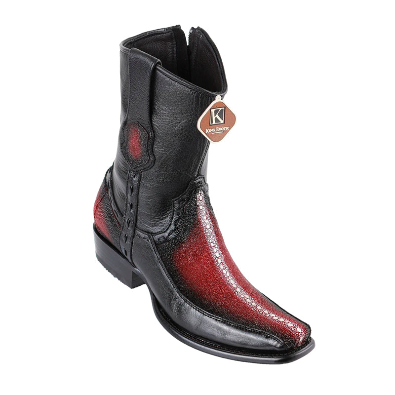 Men's King Exotic Stingray Boots With Deer Dubai Toe Handcrafted Faded Burgundy (479BF1143)