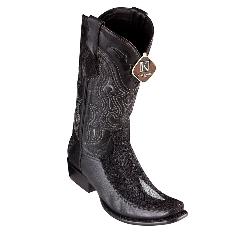 Men's King Exotic Stingray Boots With Deer Dubai Toe Handcrafted Single Stone Black (479F1205) 1   - from alligatorwarehouse.com