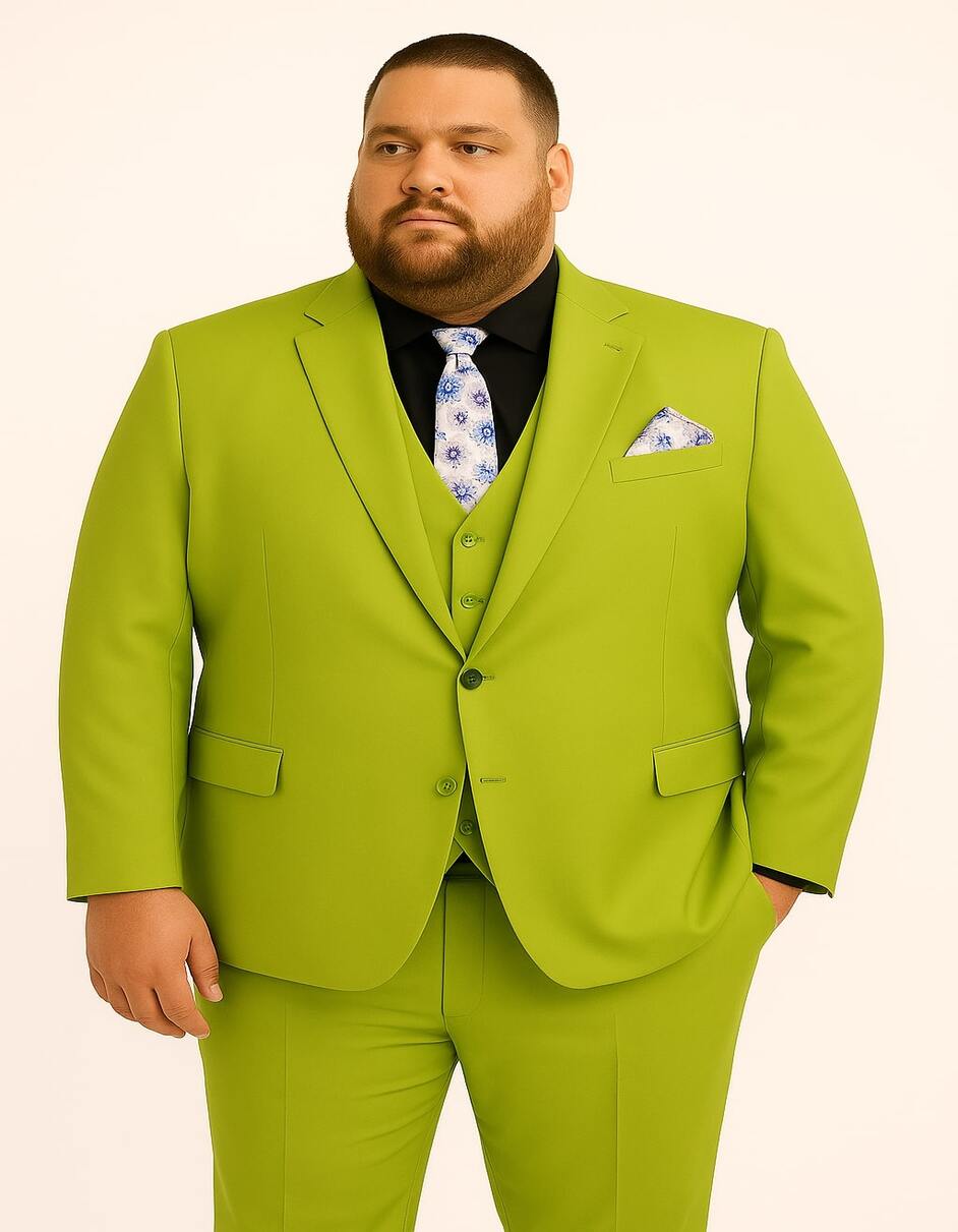 Men's Lime Green Three-Piece Suit with Floral Tie ƒ?? Slim Fit Tuxedo for Weddings & Parties 4   - from alligatorwarehouse.com