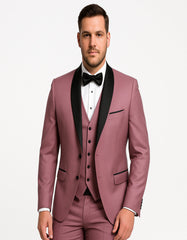Men's Mauve Pink Tuxedo Suit ƒ?? 3-Piece Slim Fit with Black Satin Shawl Lapel