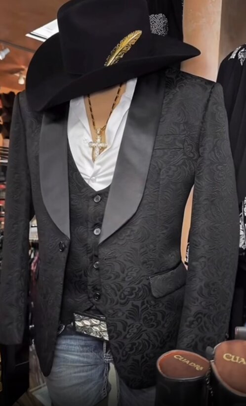 Men’s Black Paisley Jacquard Blazer – Satin Shawl Lapel Western Formal Designer Dinner Jacket