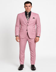 Menƒ??s Pink 3-Piece Slim Fit Suit ƒ?? Formal Wedding and Prom Outfit with Vest