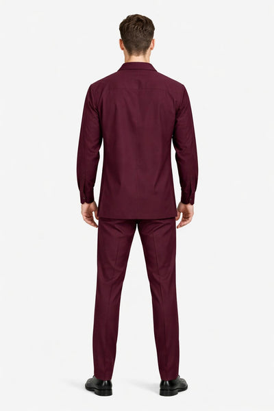Mens Luxury Burgundy Wool Two-Piece Leisure Walking Suit