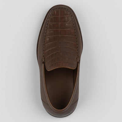 Men’s Brown Genuine Crocodile and Calfskin Leather Slip-On Dress Shoes 5   - from alligatorwarehouse.com