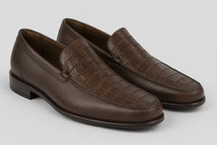 Men’s Brown Genuine Crocodile and Calfskin Leather Slip-On Dress Shoes
